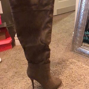 Taupe thigh high boots